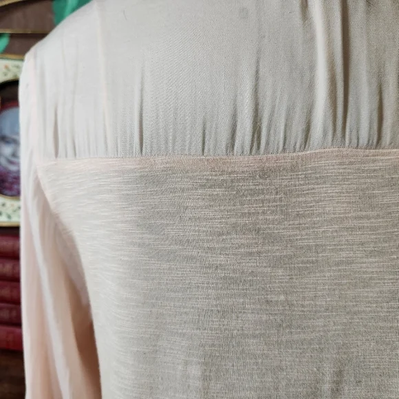 Dolan Left Coast Blouse Small Pink Sheer Sleeve Boho Flowy V Neck Made USA - Picture 8 of 12